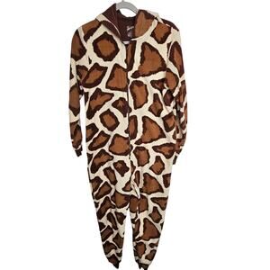 Nick & Nora Womens Giraffe Fleece Pajamas One Piece Size S Hooded Pocket Lounge